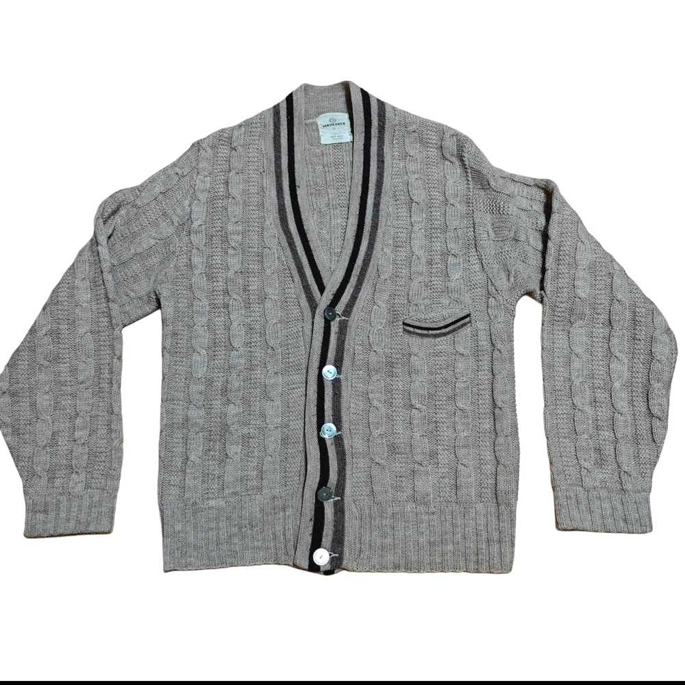 Van Heusen Wool Taupe Cable Knit Cardigan Size s